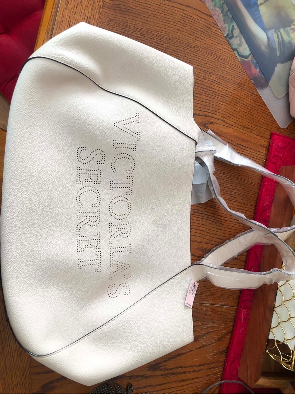 Victoria's Secret Ivory Perforated Logo Tote and Matching Wristlet